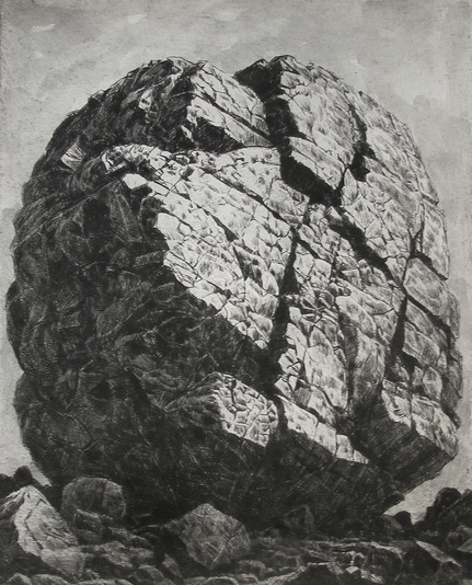 Boulder, drypoint and watercolour, 8x10 inches, edition of twenty