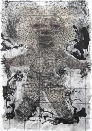 Figure, drypoint, chinecolle, monoprint, watercolour, 8x12 inches edition of five