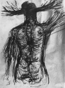 Returning old God, drypoint, drawing, spraypaint, chine colle, 9x12in. one of several