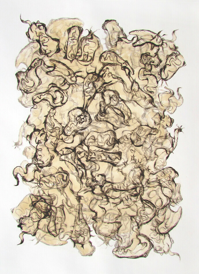 Orgy, drypoint double dropped, watercolour, 24x32in. variable edition of five