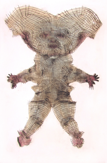 Surface Tension, drypoint, tea, watercolour, 12x18in. one of five variable edition