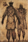 Two Figures, drypoint, watercolour and tea, 8x12 inches edition of twenty