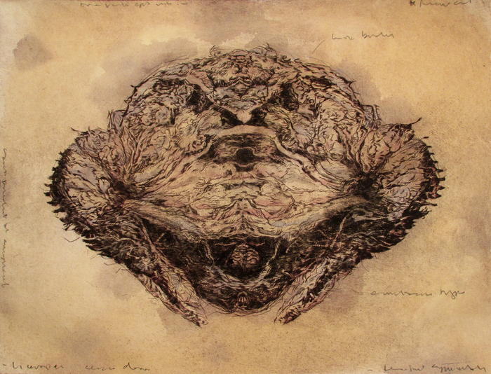 Tastes Like Chicken, drypoint, watercolour, tea, 11x13 inches, edition of twenty