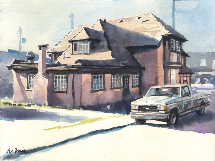 Truck beside Cumberland Hotel', 11"x15", watercolour 250.00 unframed
