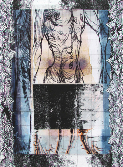 Torso, drypoint, digital, silkscreen, chine colle, 12 x18 inches, one-of-one