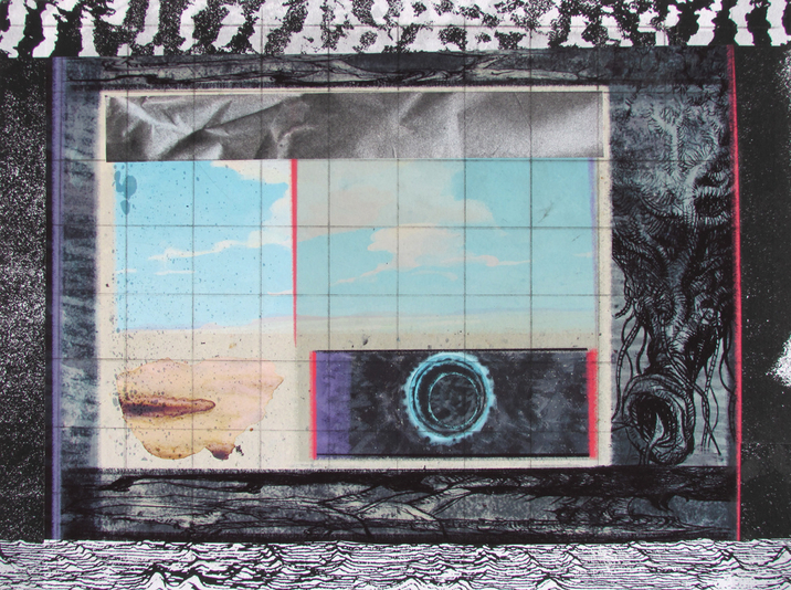 Spaces And Times, drypoint, digital, silkscreen, chine colle, 12x18in. one of one