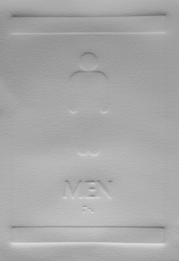 Men, embossing, approx. 6x8 inches, one of one.