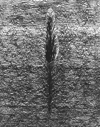 Crevasse, silkscreen, drypoint, chine colle, 11x14 inches one-of-one