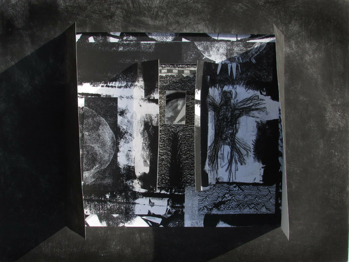 Let There Be Radiation, monoprint, silkscreen, drawing, chine colle, 24x32 inches one-of-one