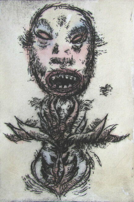 Little Devil, 4x6 inch drypoint with watercolour tint 40.00 plus postage