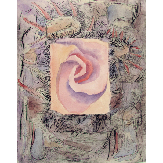 Flower, drypoint with watercolour, 8x10 inches, edition of 20