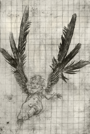 Airborn, drypoint, watercolour, chine colle, 8x12 inches, one-of-one