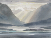 Morning Light Over Mainland (from Vancouver Island) 11x15 inch watercolour
