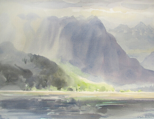 Sun And Rain Over Buttle Lake (Strathcona Park Vancouver Island) 11x15 inch watercolour 250.00 unframed