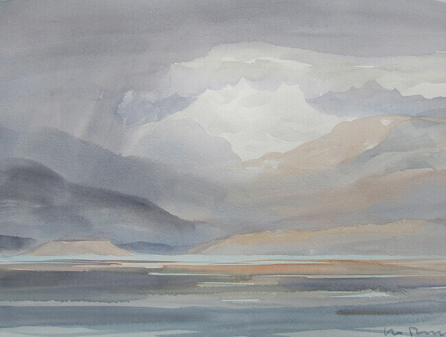 Evening Light On Mainland Mountains, 11x15 inch watercolour 250.00 unframed