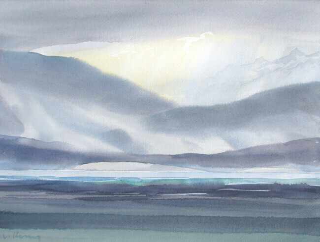 Murky Light Toward Mainland, 11x15 inch watercolour 250.00 unframed