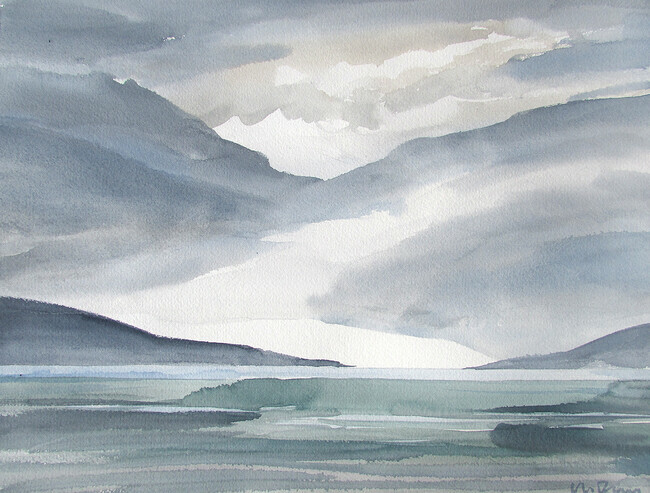 Cold Air and Ice On Mainland Mountains 11x15 inch watercolour 250.00 unframed