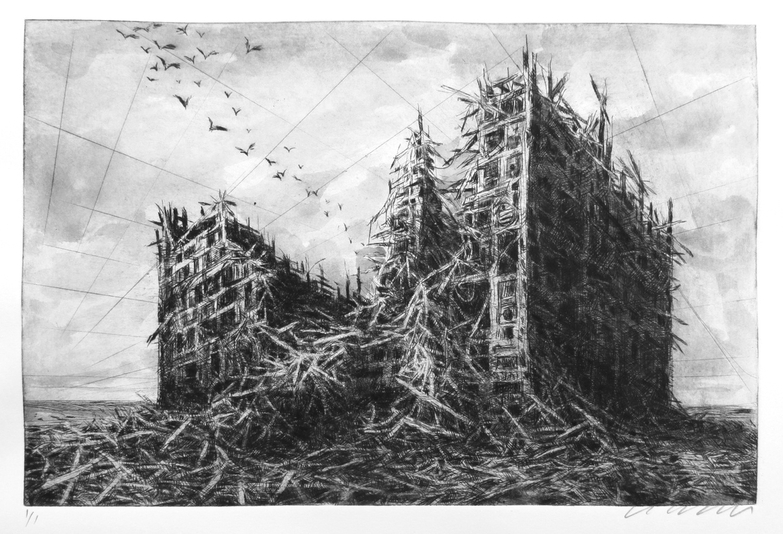 8x12 inch drypoint print with watercolour tint edition of 20