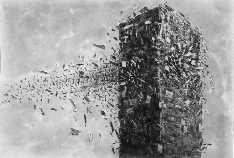 Impact, drypoint and watercolour 8x12 edition of twenty
