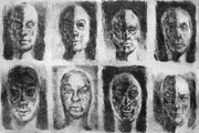 Cinemagraphic faces, drypoint, 8x12 in. edition of five.