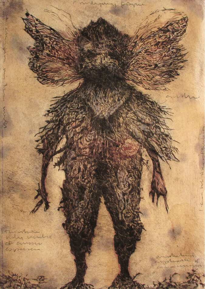 Effigy, drypoint, watercolour, tea, 10x13 inches, edition of 20