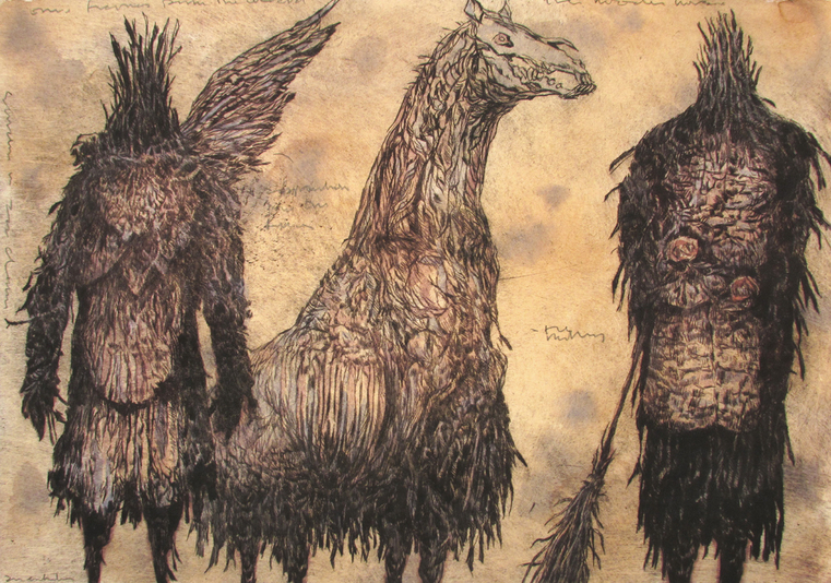 Hoodening, drypoint, watercolour, tea, 8x12 inches edition of twenty