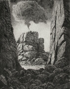 Canyon, drypoint with watercolour tint, 8x10 inches, edition of 20