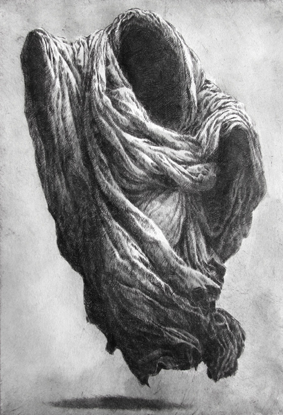 Dehydrated Robed Figure, drypoint with watercolour tint, 7.5 x 9.5 in. edition of five