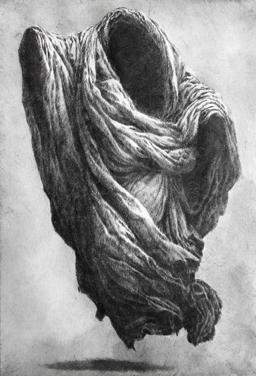 Dehydrated Robed Figure, drypoint with watercolour tint, 7.5 x 9.5 in. edition of five
