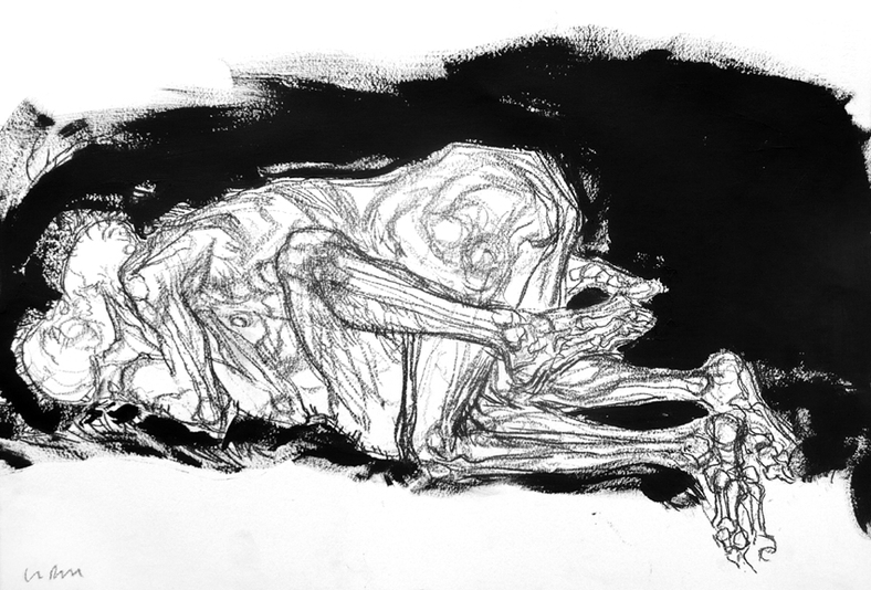 Copulating figures, drawing, crayon on paper, 15x22 inches.