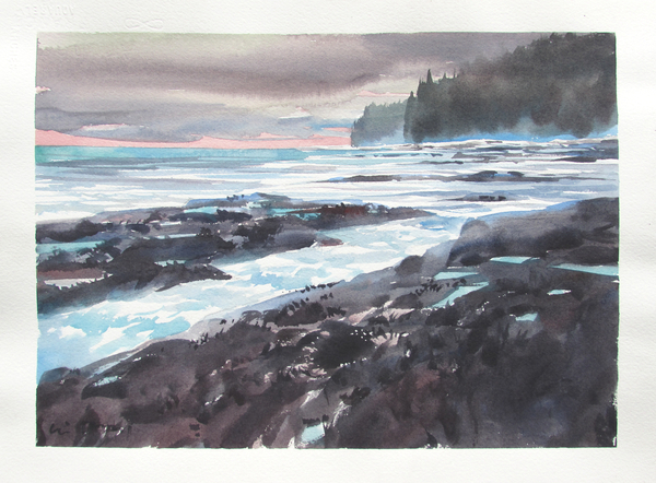 West Coast Shoals and Headland To The North 9.5x13.5 inches watercolour 200.00 (note slightly cropped size due to taping paper down)